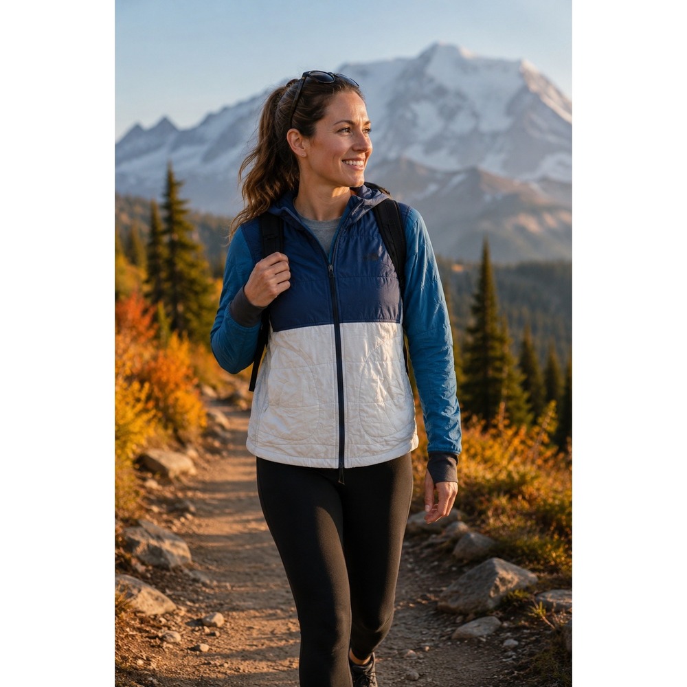 The North Face Womens Blue Grey Quilted Full Zip Hooded Jacket NF0A3O6T Size S